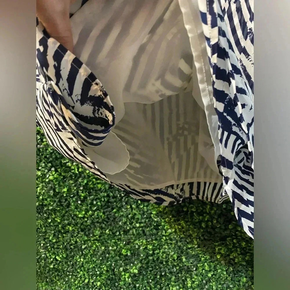 Banana Republic Navy Blue White Stripe Drape Neck Sleeveless Dress - Size 16 - Picture 4 of 8